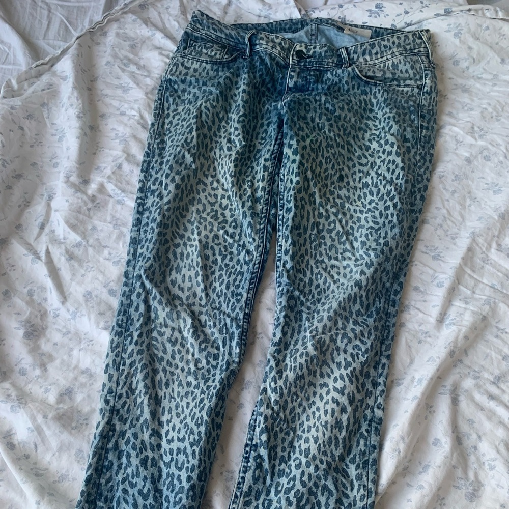 H&M &SQIN Blue Jeans with Leopard Cheetah Print Denim - Size Medium